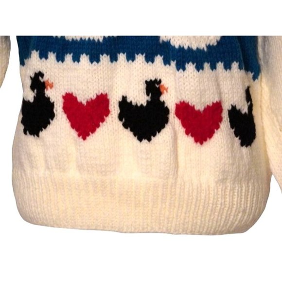 Vintage Goose Heart Sweater, Hand Knit Pullover, Thick Kawaii Cute Sweater, - Picture 4 of 9
